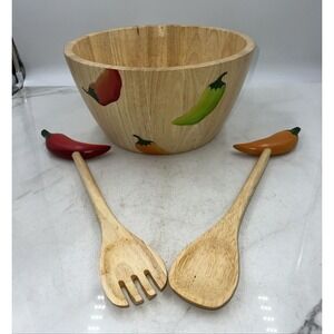 CLAY ART HARDWOOD SALAD BOWL SERVER SET Light Wood Jalapeno Set